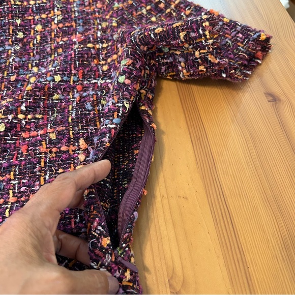 Zara Boucle High Low Peplum Top Short Sleeve Purple Multicolor Raw Edge Fringe S - Picture 5 of 13